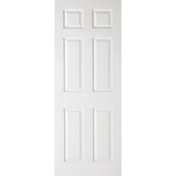 6 Panel White Moulded (hollow core) Primed Internal Door - Grained
